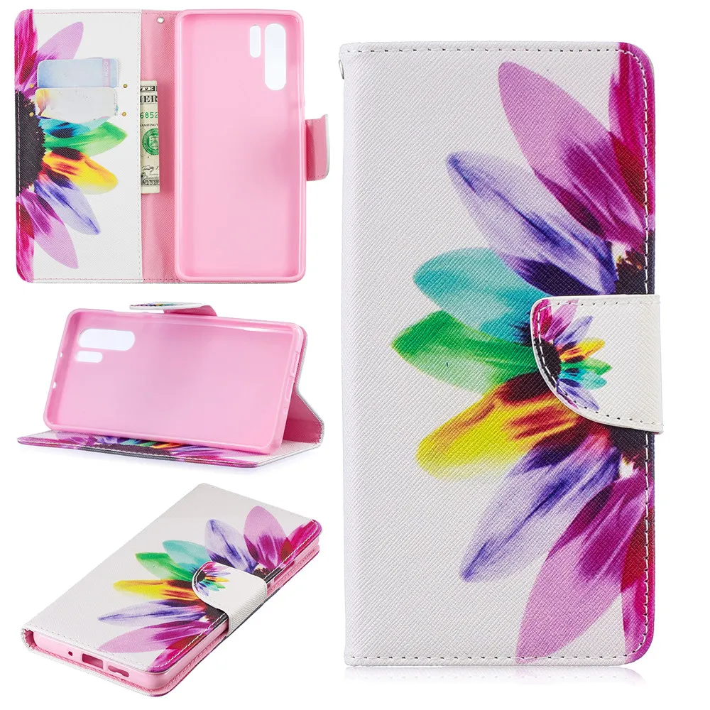 Fashion Panda Flower Tree Butterfly Pattern PU Leather phone Case For Huawei P30 Pro Flip Wallet Cover PRO Coque | Мобильные
