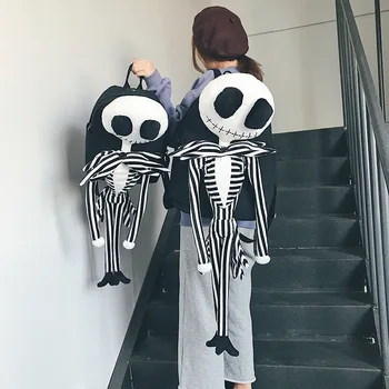 

New The Nightmare Before Christmas Backpack Jack Skellington Plush Stuffed Skull Shoulder Doll Bag