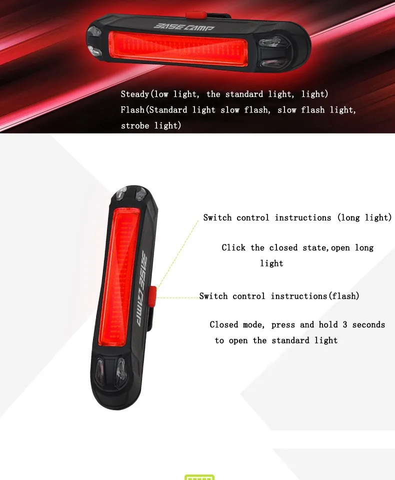 Top BaseCamp Cycling Taillight Bright Front Lights USB Rechargeable Mountain Bike Lights Bicycle Accessories Warning Light White Red 2