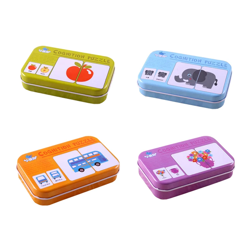

32pcs/box Kids Baby Cartoon Educational Animal Fruits Traffic Daily Pattern Graph Matching Cards Puzzles Games Toys for Children