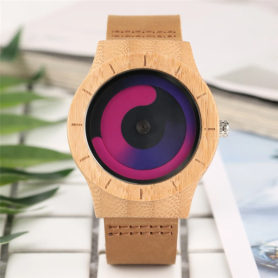 Beste Nieuwe Houten Horloges Nieuwste Creatieve Ontwerp Vrouwen Quartz Horloge Echt Bamboe Vrouwelijke Klok Swirl Dial Relogio Masculino