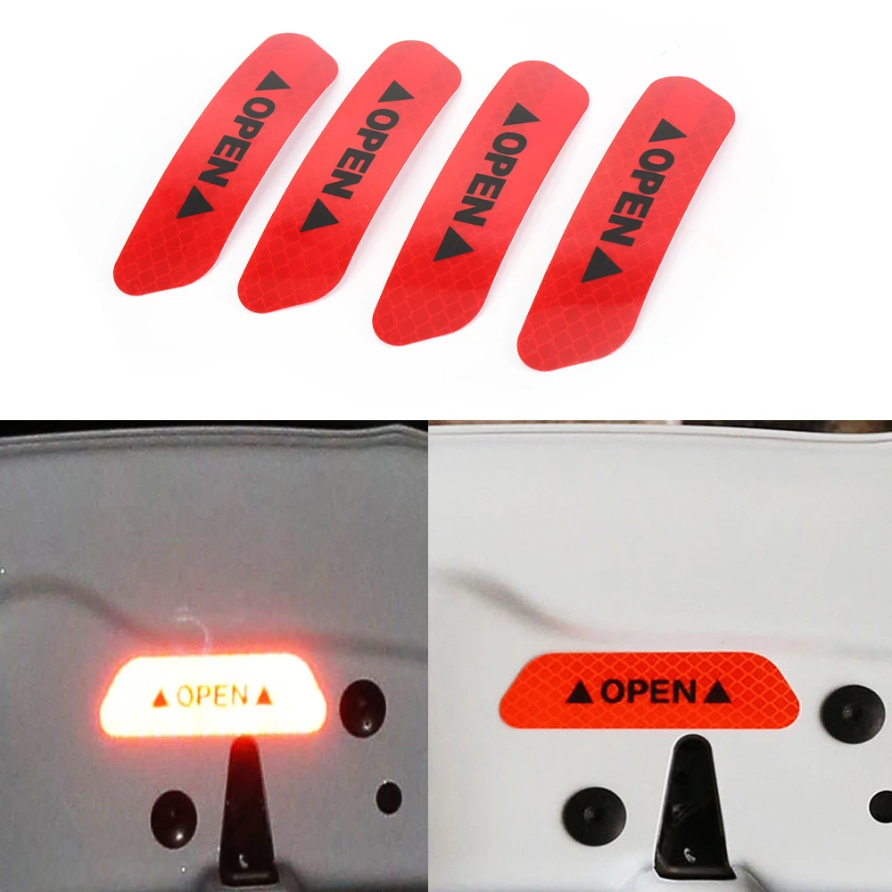 

4Pcs/Set Car OPEN Reflective Tape Warning Mark Reflective Open Notice Bicycle Accessories Exterior Car Door Stickers DIY