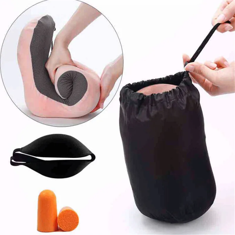 

New Solid U-shape Sleeping Pillow Memory Foam Travel Neck Pillow Car Flight Headrest Pad With Eye Mask Earplugs
