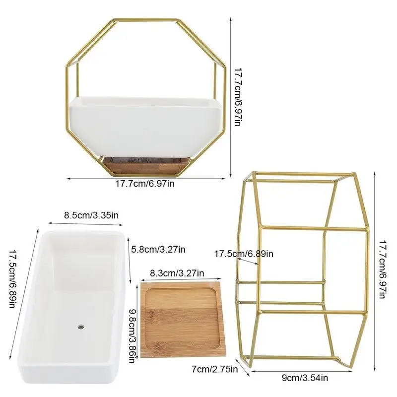 Восьмиугольные геометрические настенные цветочные горшки металлическая железная стойка керамический цветочный горшок Настольный бамбуковый поднос железный каркас набор