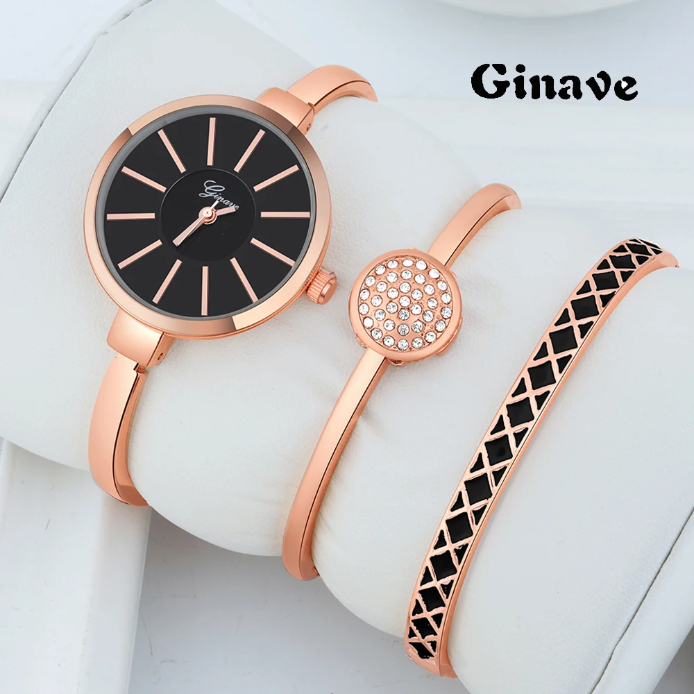 Женские часы с бриллиантами и браслетом 3 шт. в комплекте роскошные повседневные