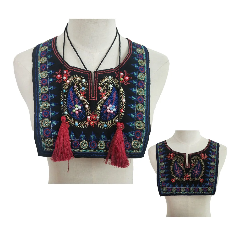 

Hot sale Ethnic Style Embroidered Lace Neckline neck Collar Trim Clothes Sewing Lace Applique DIY Clothing Accessories 1pcs sell