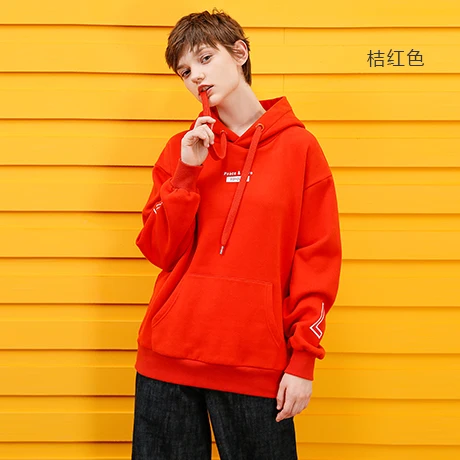 Toyouth Harajuku Стиль Chic Sweatershirt студентка капюшоном плюс бархат PopularJacket - Цвет: Orange