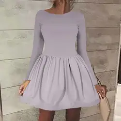 Для женщин весеннее платье Новинка 2018 г. осенние плиссированные мини-платье Повседневное Vestido с длинными рукавами и круглым вырезом