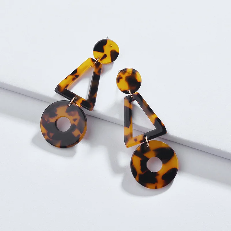 

Fashion Ear Jewelry Square Shape Tortoise Acrylic Resin Drop Statement Earrings for Women