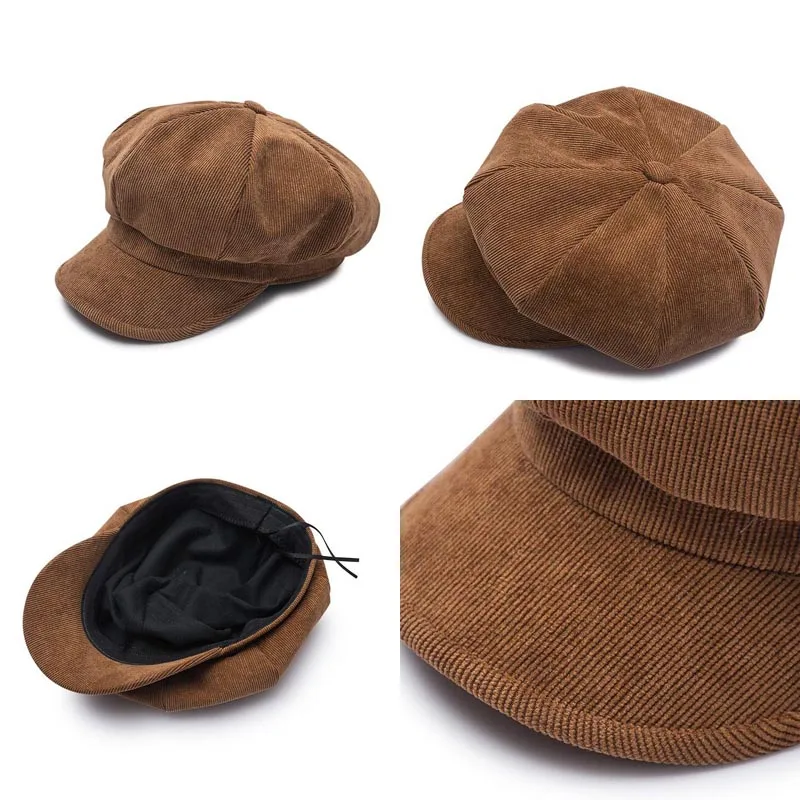 Унисекс восьмиугольная шапка для женщин Зимняя Вельветовая ткань Gorras Planas Мужская Newsboy кепки Женские однотонные шапки для мужчин береты