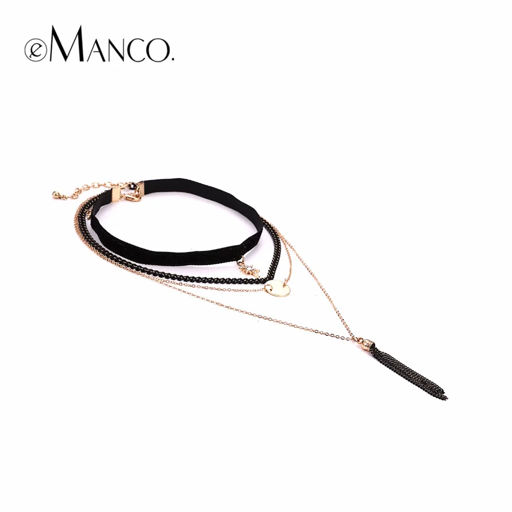 eManco Layered Chokers Necklaces for women Trendy Metal Chain Tassel Pendants Necklace women's Gothic Choker Jewelry
