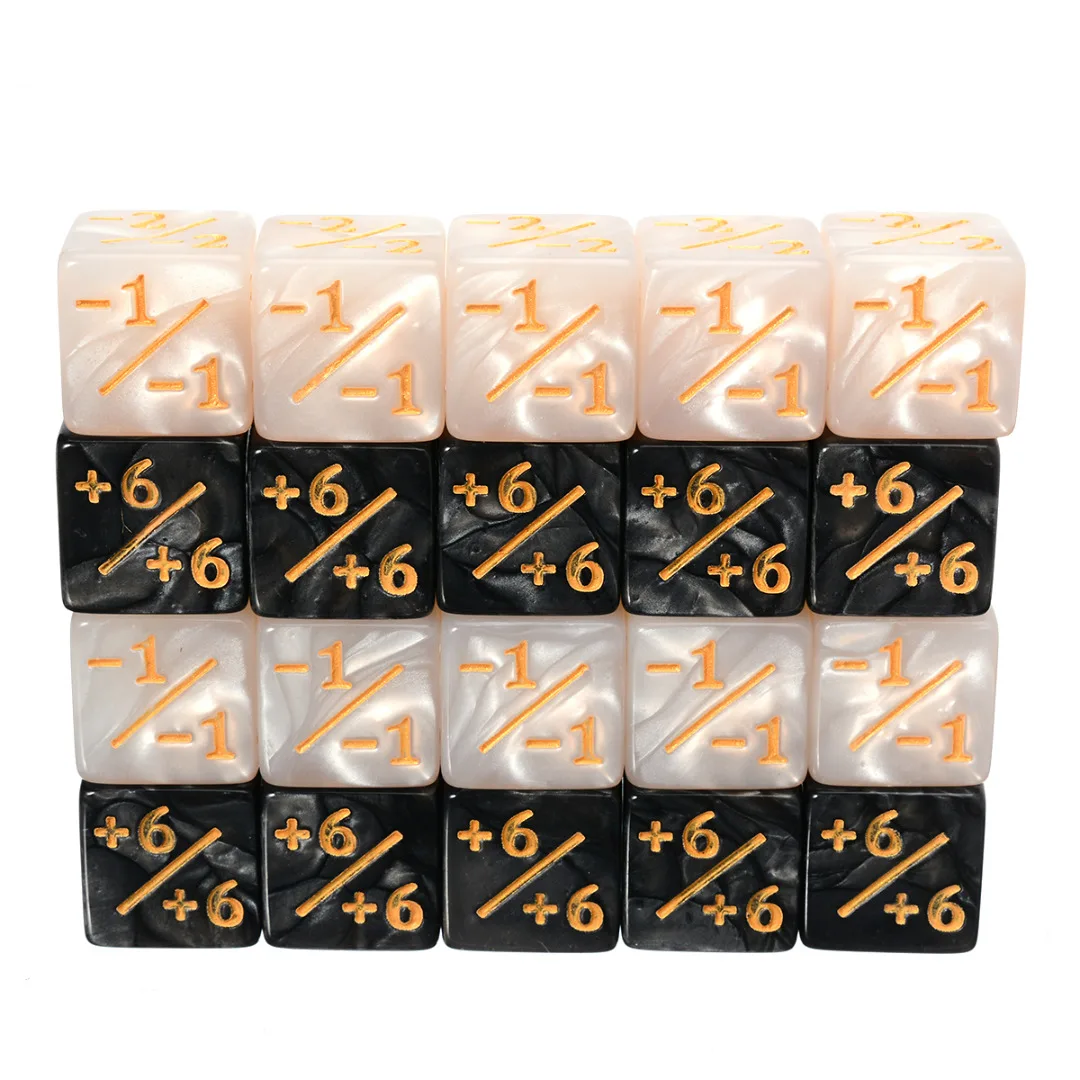 10x Black White 14mm 6 Side Counting Dice +1/-1 Dice Kids Toy For Magic The Gathering Game Counting Counters