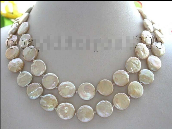 

Fast SHIPPING 33" Genuine Natural 14mm Champagne Coin Pearl Necklace ! (A0329)