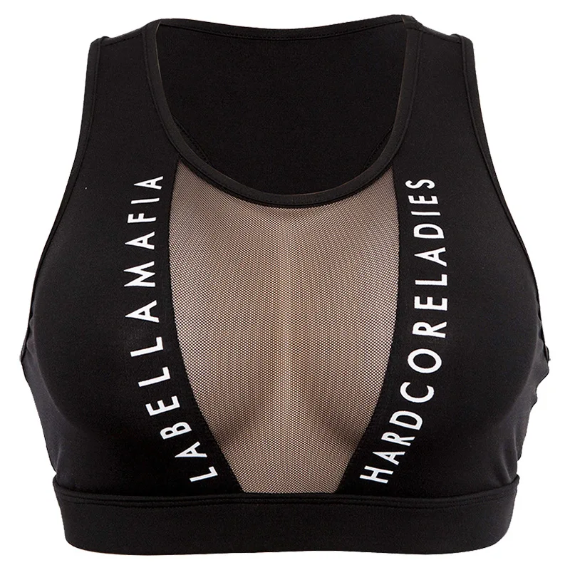 Black Crop Mesh Sports Bra Top Female Sexy Letter Printed Running Fitness Yoga Bra Women Breathable Push Up Brassiere Sport Bras