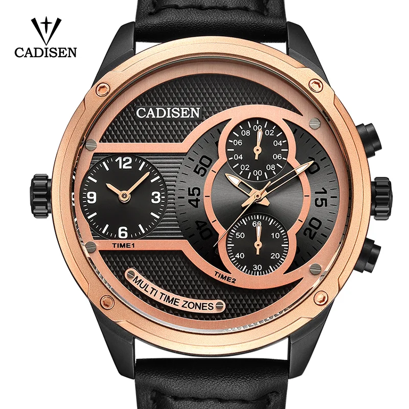 

2017 New Luxury Brand CADISEN Men Watch Quartz Watches Big Design Dual time zone Casual Military Waterproof Wristwatch relogio
