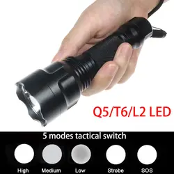 Функциональные 5-переключатель режима фонарик C8 аварийного факел Q5/T6/L2 LED самообороны вспышки света велосипед лампа Супер Мощность