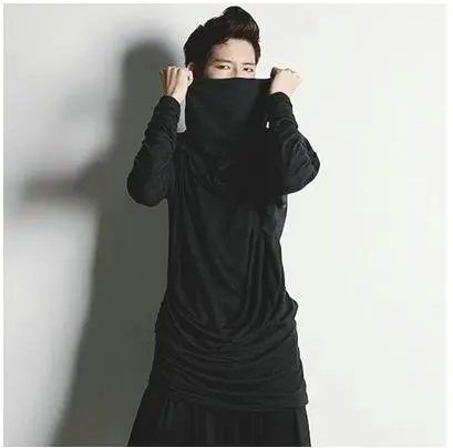 

XS-4XL 2017 New Men's clothing Hair Stylist GD fashion Pile collar pleat irregular hem t-shirt plus size singer costumes