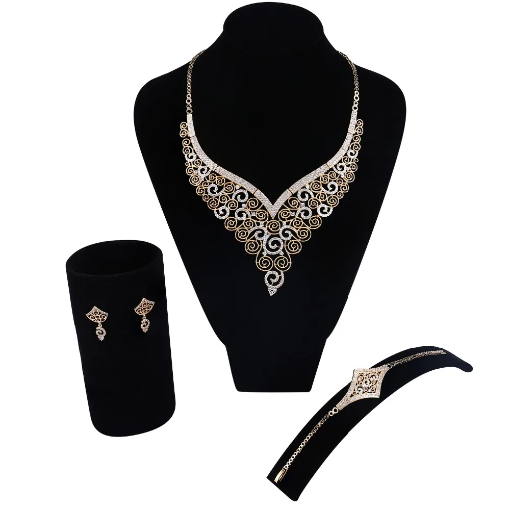 

New African Costume Jewelry set Copper Gold African Big Jewelry Sets Best Quality AAA Cubic Zirconia Bridal Wedding Gift