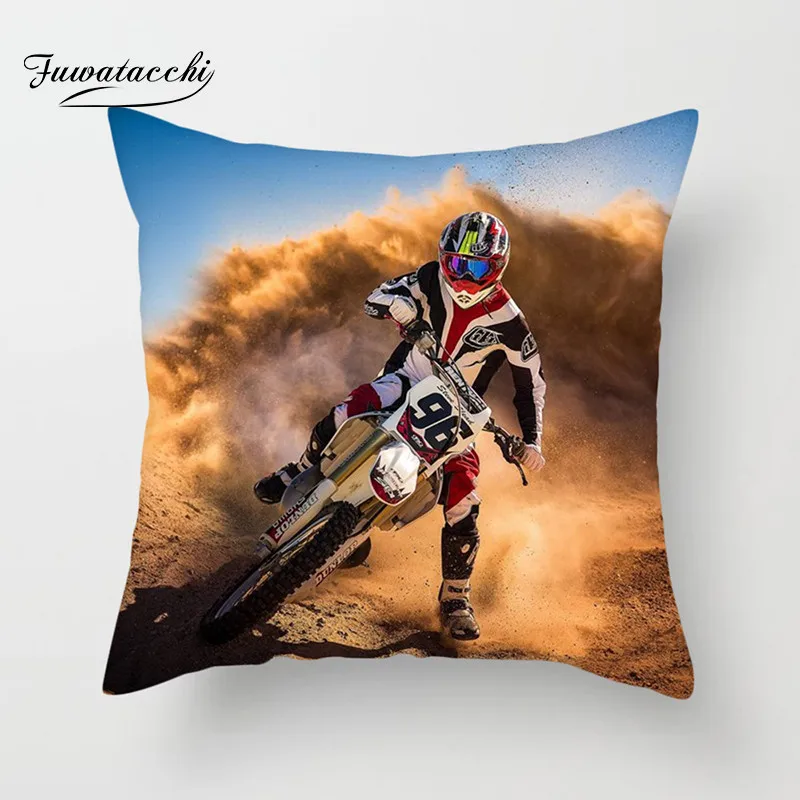 

Fuwatacchi Christmas Motorcycle Cushion Cover New Year Cross-country Ducati Cushion Covers Decor Pillowscases Soft Bed For Home