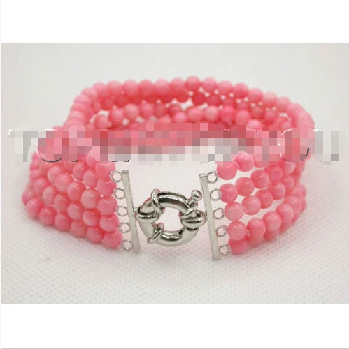 

Free shipping >>>>>>Authentic 5row 8" round pink coral beads Bracelet E1610
