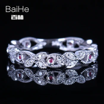 

BAIHE Solid 14K White Gold 0.2CT Natural Diamonds & Rubies Wedding Gift Women Trendy Fine Jewelry Ruby Diamond Ring
