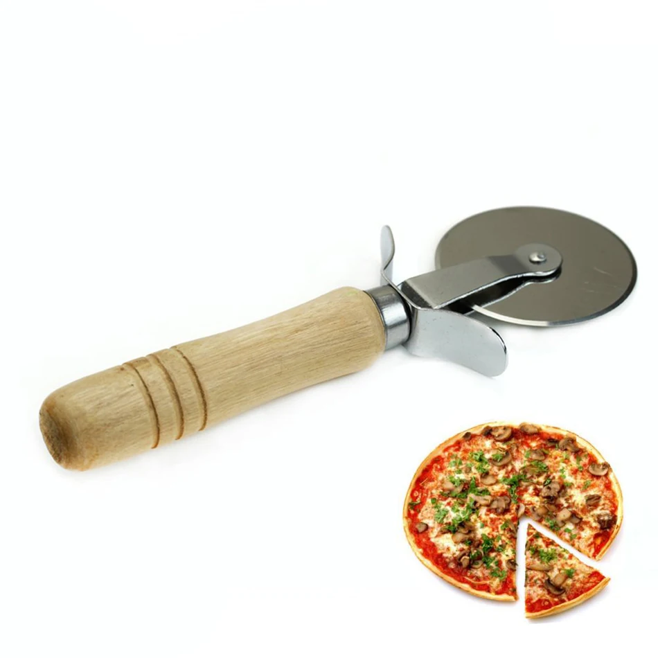 New Hot Pizza Cutter Blade Wood Handle Stainless Pastry Pasta Dough