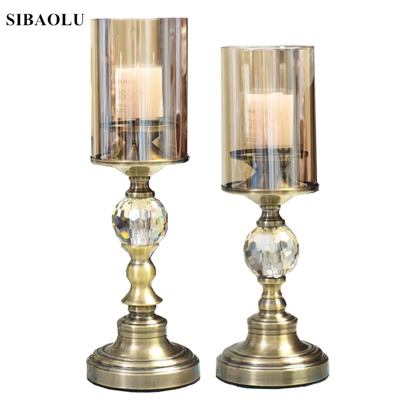 Luxury European American Table Furnishings High-end Crystal Metal Candlestick Crafts Wedding Home Decoration Alloy Candle Stand