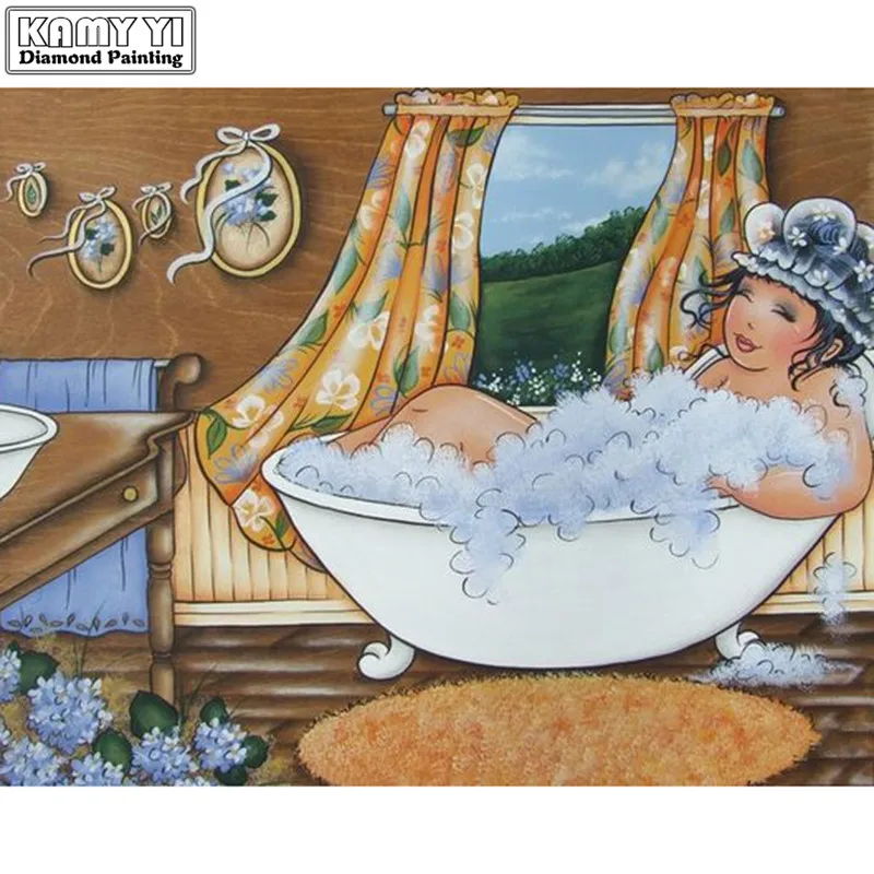 5d diy Diamond embroidery fat lady in bathroom diamond painting Cross Stitch full square Rhinestone mosaic decoration_