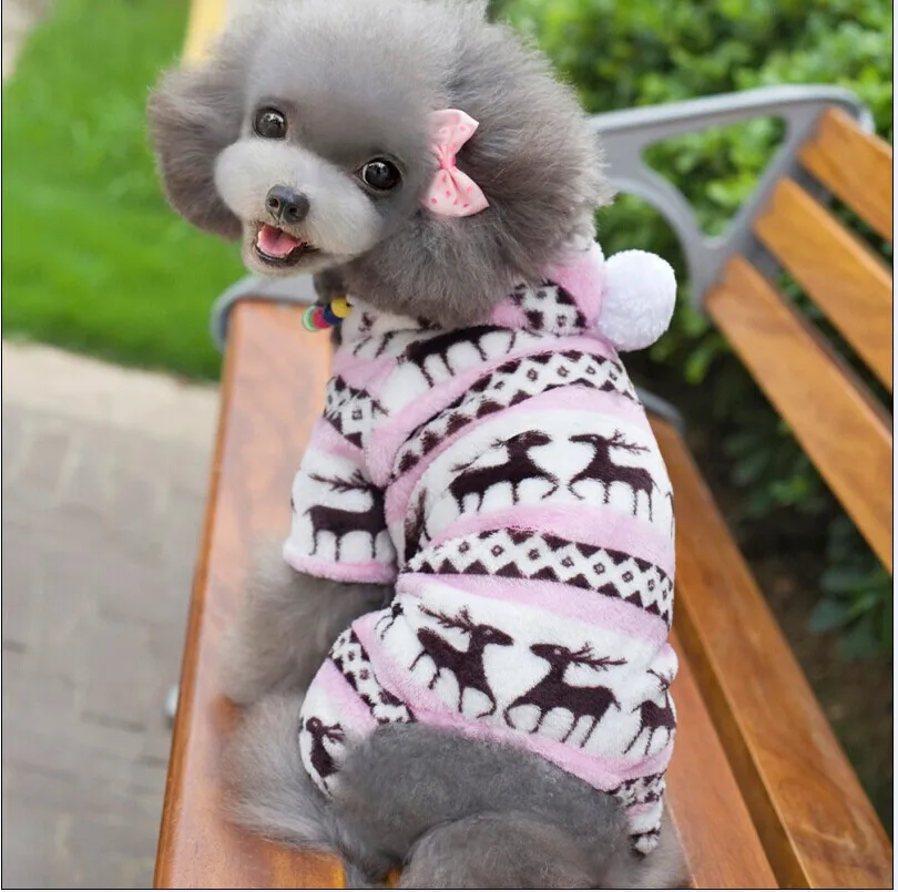 Рождественские пуховые парки для собак, зимний теплый комбинезон с капюшоном, пальто, одежда, костюм для собак, щенков, одежда - Цвет: Розовый