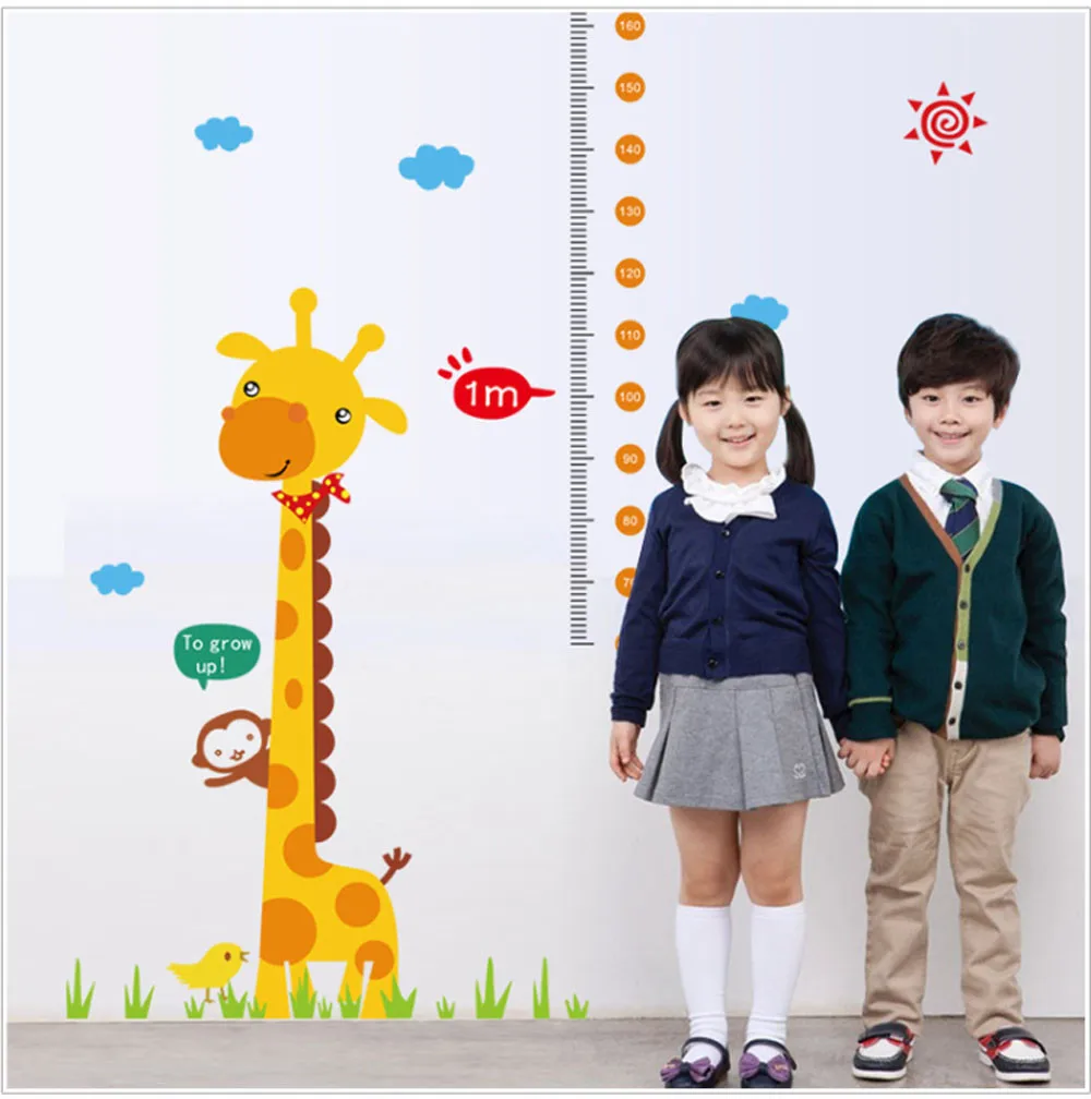 

KAKUDER Art Decal wall paper cute Kids Height Chart Wall Stickers for kids room Cartoon Giraffe Height Ruler naklejki na sciane