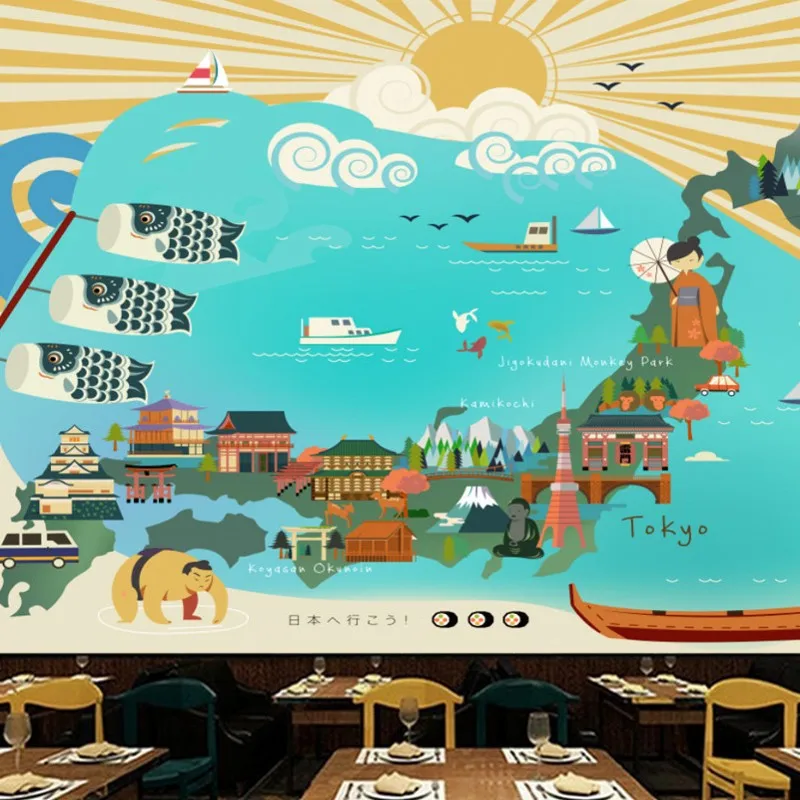 

Hand drawn abstract cartoon Japan travel ornament background wall wallpapers for living room