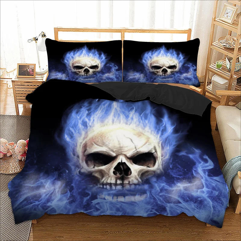 

3D Quilt Cover Blue Skull cool duvet cover bedding set single twin full queen king size polyster bedlinen dropship