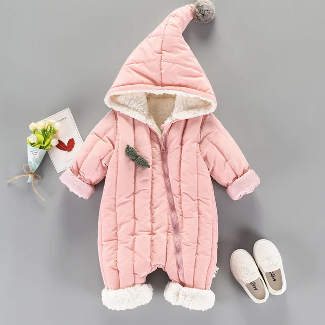 Комбинезон; зимний комбинезон для новорожденных; бархатный зимний комбинезон; пальто для маленьких девочек; теплая детская верхняя одежда розового цвета