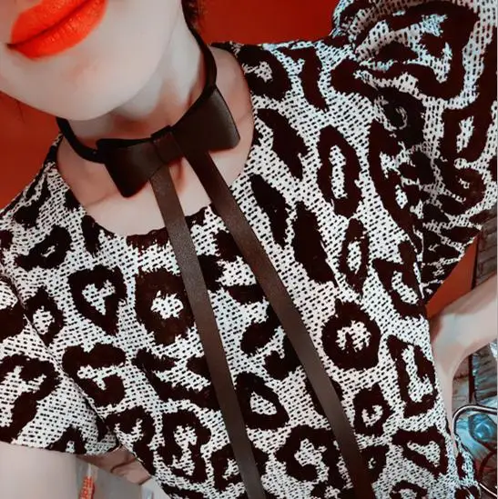 New Leather Bow Knot Necklace Collar Fashion Punk Bow Tie Neckcloth Clothing Accessories For Women collier femme