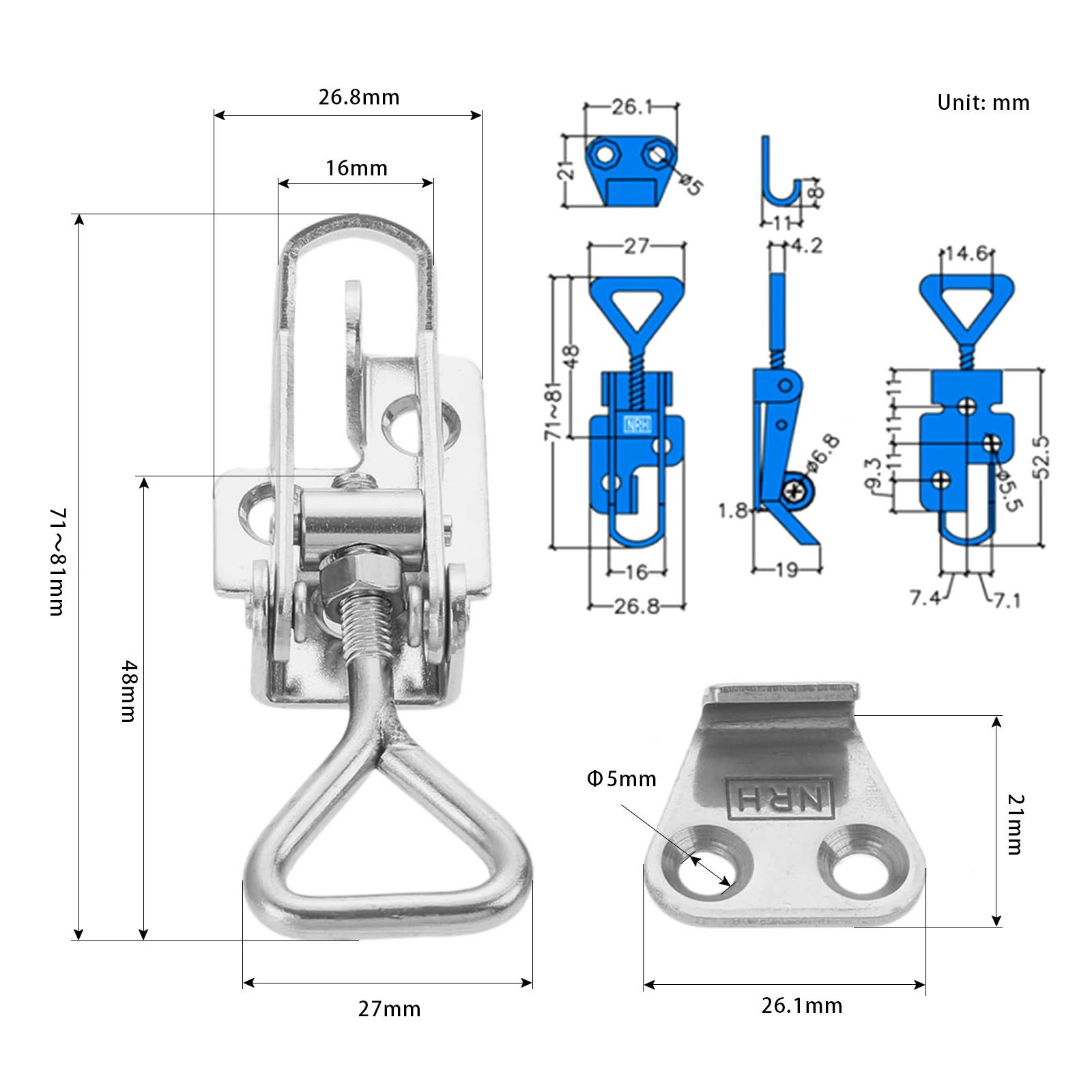 DRELD Adjustable Spring Loaded Toggle Case Box Chest Trunk Clamp Latch Catches Hasp Durable Stainless Steel Furniture Fittings