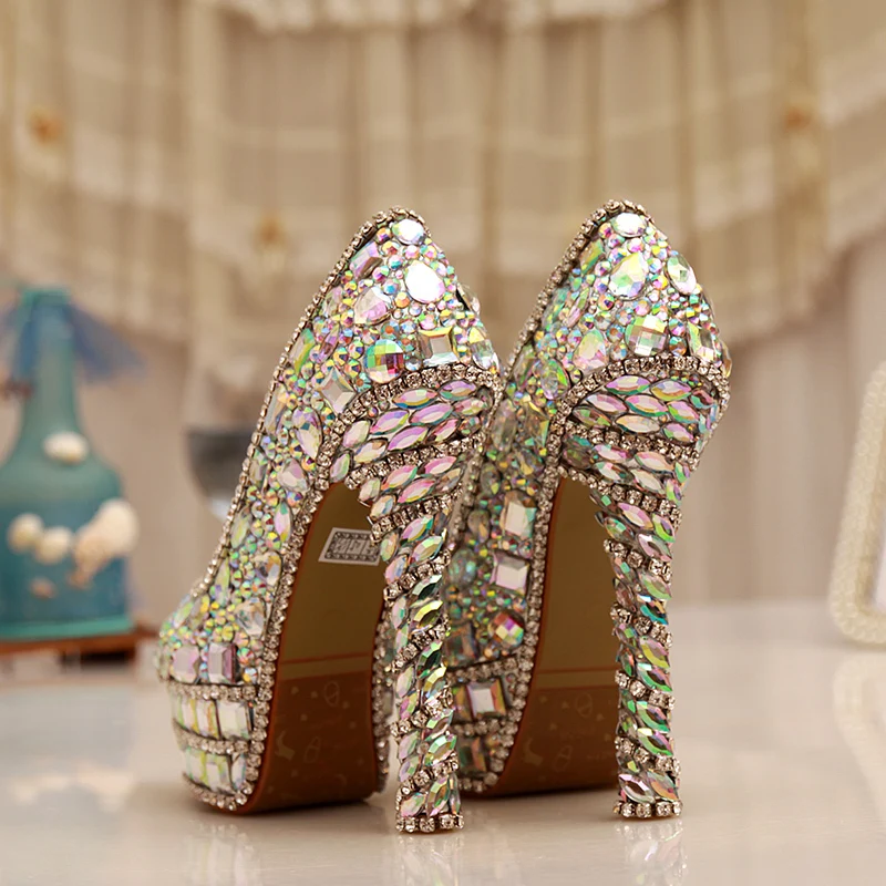 AB роскошные туфли-лодочки для невесты на платформе и высоком каблуке со стразами свадебные туфли дамская сверкающая обувь для выпускного бала обувь для матери невесты