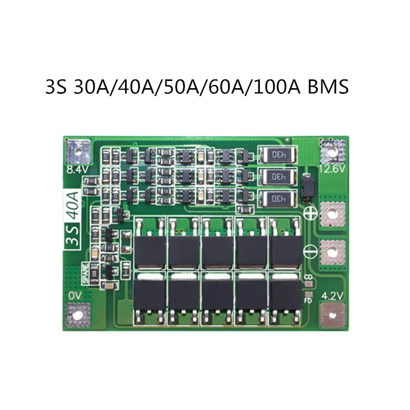 3S 30A/40A/50A/60A/100A BMS плата с балансом/для 18650 литий-ионный аккумулятор Защитная плата