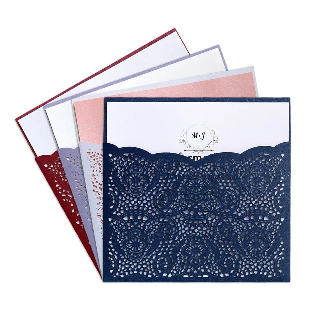  2018 New 10PCS European Style Laser Cut Wedding Invitations Cards Lace Pocket Greeting Card Wedding - 32910360057