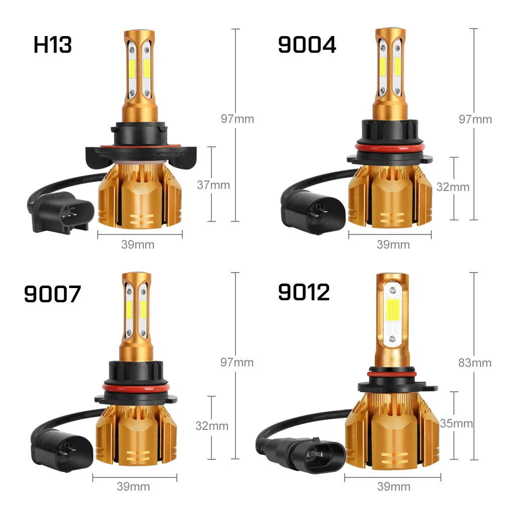 2 шт. фар автомобиля H1 H3 H4 H7 H11 светодиодный HB3 9005 HB4 9006 H13 9004 9007 9012 светодиодный лампы 6000 K 10000LM автомобильный 12 V 24 V