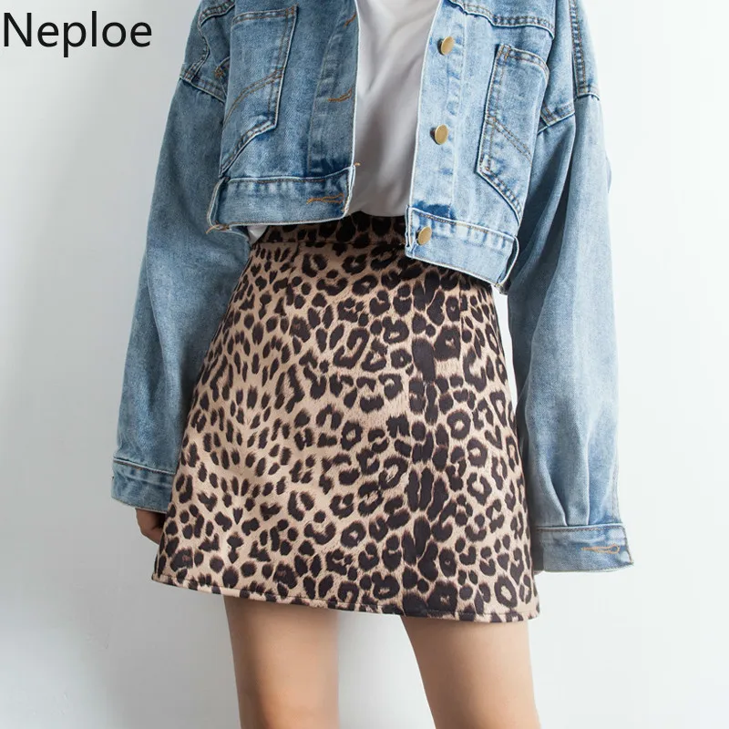 

Neploe Leopard Pattern Women Skirts New Arrival Zipper Fly Skirt Fashion High Waist Bodycon Female A-Line Jupe 45242