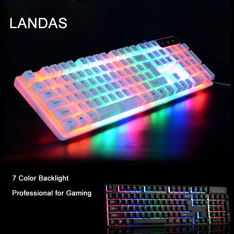 

Landas USB Wired Gaming Keyboard Backlit 7 colors Led Backlight Keyboard with Similar Mechanical feel for Laptop Desktop PC
