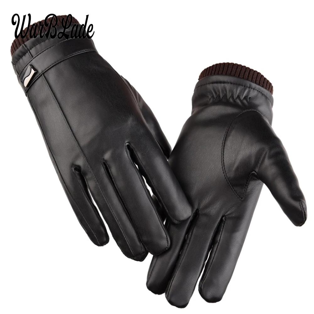Men's Luxurious PU Leather Winter Driving Warm Tactical Gloves Cashmere