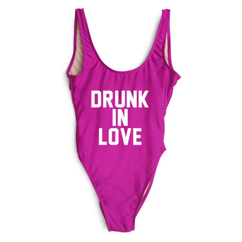 Женский слитный купальник с надписью DRUNK IN LOVE красный купальный костюм монокини