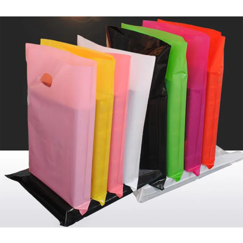 

40x50cm 100pcs Large jewerly gift plastic bags with handle logo,Small black red Plastic shopping Bags for clothing packaging bag