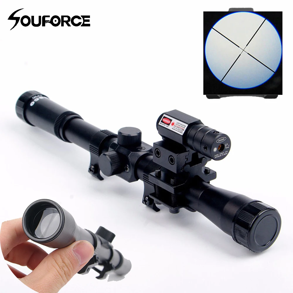 

4x20 Rifle Optics Scope Tactical Crossbow Riflescope with Red Dot Laser Sight and 11mm Rail Mounts for 22 Caliber Guns Hunting A