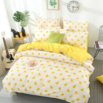 

2018 New style yellow duck Cartoon bedding sets Duvet cover set pillowcase falt sheet 4pcs King Queen Full Twin size bedclothes
