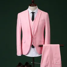 Custom Made Groomsmen Notch Lapel Groom Tuxedos Pink/Red Men Suits Wedding Best Man Blazer (Jacket+Pants+Tie+Vest) C17
