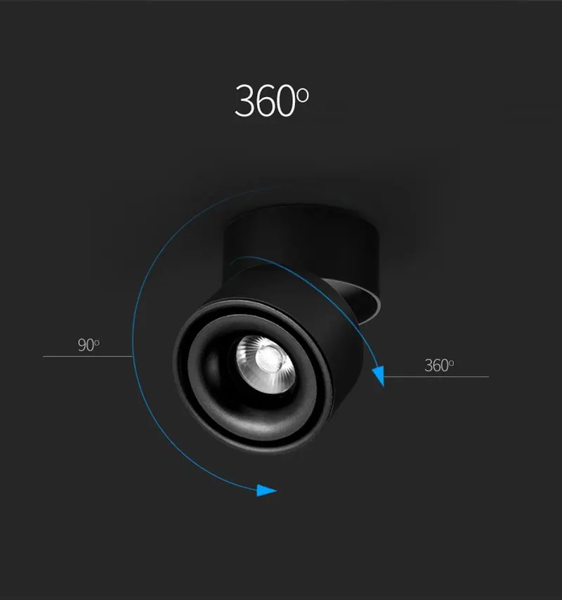 3 Вт 5 Вт 7 Вт 10 Вт 12 Вт Светодиодный точечный потолочный светильник поверхностного монтажа Потолочный светильник COB вращающийся на 360 градусов