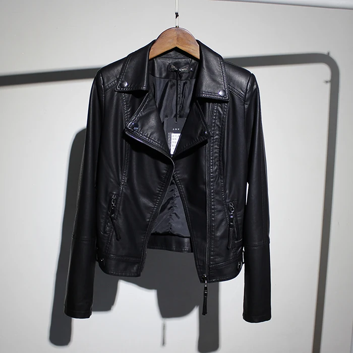 [EWQ] длинный рукав, короткий кожаный жакет с отложным воротником, модный тренд, Женская Высококачественная Черная Дамская куртка, осенняя новинка, QK156 - Цвет: black
