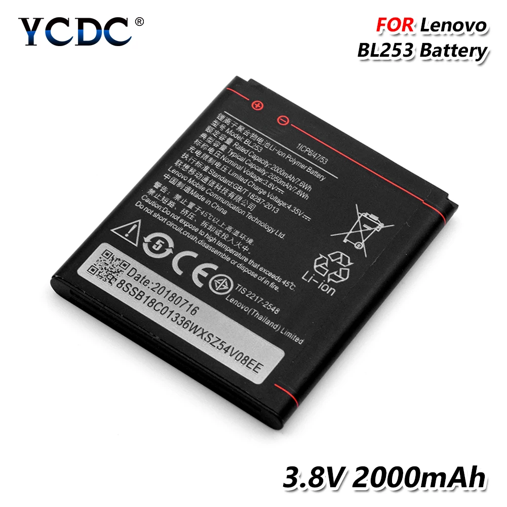 

BL253 Battery 3.8V 2000mAh For Lenovo A2010 A1000 A2580 A2860 A3600D A3800D smart phone Rechargeable Phone Battery